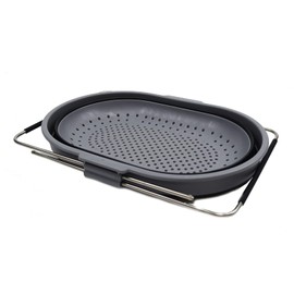 SAMMART 5L Expandable & Collapsible TPE/PP Over The Sink Oval Colander (Dark Grey/Black)