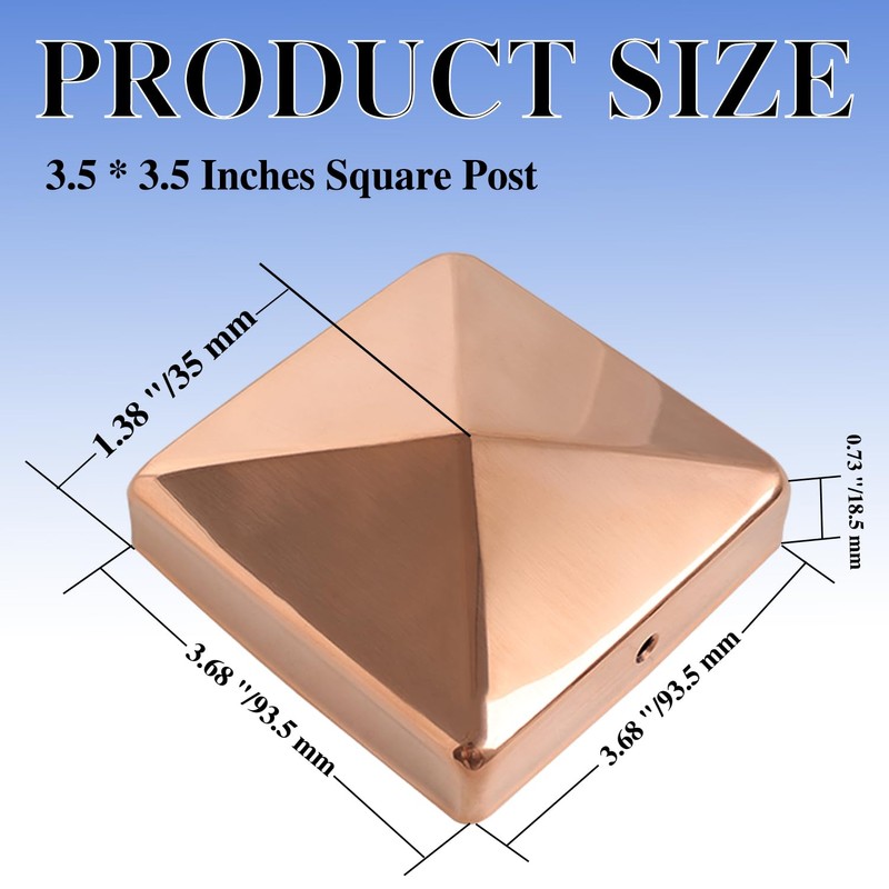 4 Pcs Copper Fence Post Caps with Screw, 4x4''(Actual 3.5x3.5'')