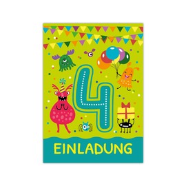 4th Birthday Invitation Cards for 4th Boys Girls Monster Pack of 12