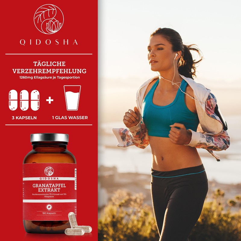 QIDOSHA Pomegranate Extract Capsules High Dosage, 70% Ellagic Acid, 180