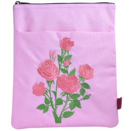 LParkin Birth Month Flower Embroidery Book Cover with Zipper, June Rose Birth Flowers Book Cover Fabric, Birthday Flower Book Bag Gifts for Book Lovers