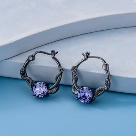 Snake Hoop Earrings Sterling Silver Snake Huggie Hoop Earrings With Amethyst Gift for Men Women, Sterling Silver, Amethyst