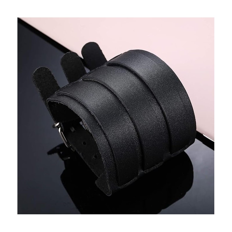 Mens Leather Wide Band Handmade Triple Strap Cuff Medieval Wrap