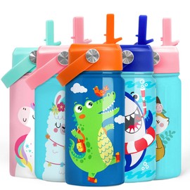 Crocodile Water Bottle - Kids Water Bottle with Straw Lid - 12 Oz Insulated Stainless Steel Water Bottles for Kid Boys - Travel Cup for School Sports