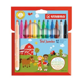 STABILO Trio Jumbo Felt-Tip Pen, 12 + 8-color Set, Water Resistant, For Metal Surfaces, Modern Design, Ages 5 and Up