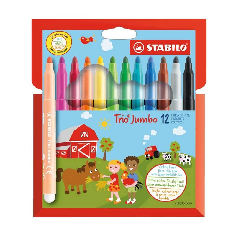 STABILO Trio Jumbo Felt-Tip Pen, 12 + 8-color Set, Water