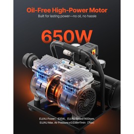 VEVOR Air Compressor, 1 Gallon Steel Tank, 1HP 1.5CFM @ 90PSI Oil Free Air Compressor & Max. 120PSI Pressure, 78dB Ultra Quiet Portable Compressor for Auto Repair, Tire Inflation, Spray Painting, 120V