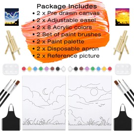 Nuberlic 14 Pcs Sip and Paint Kit Adult's Date Night Pre Drawn Canvas Painting Kit Party Supplies Painting Art Set Pre-Stretched Canvas for Couples Valentine's Day Gift(8x10)