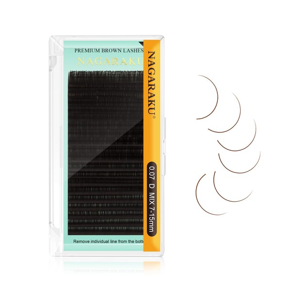 NAGARAKU Eyelash Extensions Dark Brown Color 0.07mm D Curl 7-15mm Mix Tray Individual Eyelashes Classic Fake Mink Volume 20 Rows Soft Light
