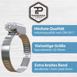 Pangaea Tech Pangaea Tech Edelstahl Schlauchschellen 32-50 mm - 12mm Bandbreite - 8 Stck - Profi Qualit?t nach DIN 3017 (W2) fr Pool, Teich und Garten
