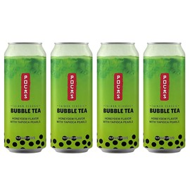 Pocas Bubble Tea with Tapioca Pearls, (Pack of 4, 16.5 oz), Asian Drinks, Refreshing Milk Tea with Boba Pearls (Honeydew)