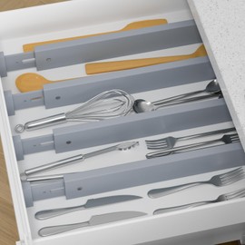 Ruichang Bamboo Kitchen Drawer Divider 4 Pack,17-22" Adjustable Utensil Drawer Organizer for Dresser Bathroom Bedroom,Grey