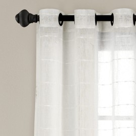 Lush Decor Farmhouse Textured Grommet Sheer Window Curtain Panel Pair, 38"W x 63"L, Beige