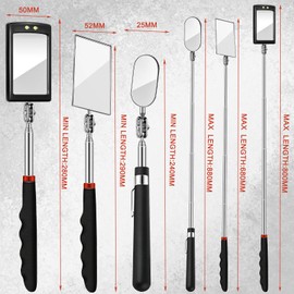 3 Pieces Telescoping Inspection Mirror Round Square Mirror Inspection Tool for Checking Vehicle, Observing Eyelashes Mouth and Other Small Parts(Extended, with Light, Oval Style)