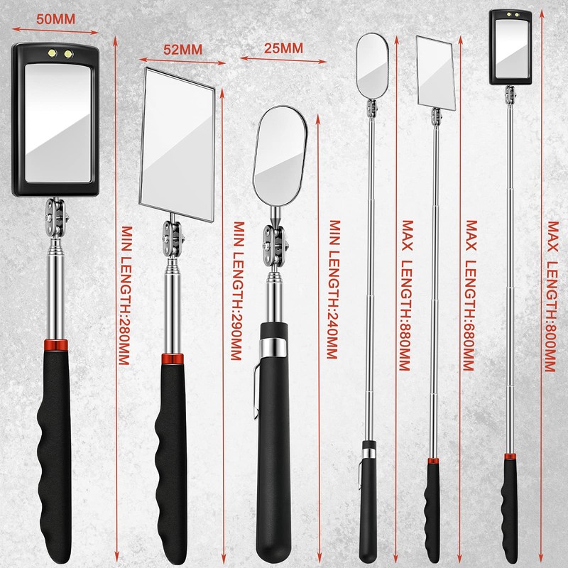 3 Pieces Telescoping Inspection Mirror Round Square Mirror Inspection Tool