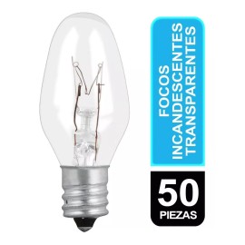 Volteck Caja Con 50 Focos Incandescentes Transparentes Base E12 7.5w Luz Blanco frío