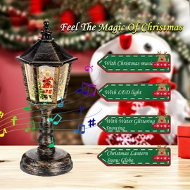 Christmas Lantern Snow Globe with Music, Christmas Decoration Vintage Lighted Christmas Water Glittering Snowing Globe Night Light Santa Claus Musical Snowglobe Christmas Ornaments Xmas Gift