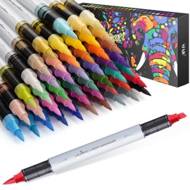 SFAIH Acrylic Paint Markers, 48 Colors Dual Tips Acrylic Brush Markers With Chisel Tip, Automatic Ink Control, Ultra-High Coverage, No Bleed Water-Based Ink, Art Supplies for Rock, Canvas, Fabric
