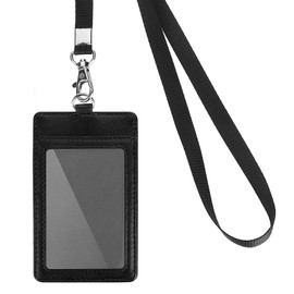 cobee PU Leather ID Badge Card Holder with Lanyard, 2 Card Slot ID Badge Holder with Detachable Neck Lanyard Clear ID Window Card Holder for Teacher Nurse Employees School Office Supplies(Vertical)