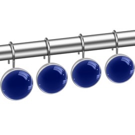 Blue Color Shower Curtain Hooks, Decorative Set of 12 Shower Curtain Rings Navy Solid Color Curtain Hooks for Home Hangers Rods