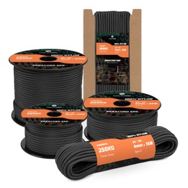Kamu Synber 550 Paracord 4mm 30m Type III 7 Strands 100% Nylon Rope Parachute Cord Ideal for Crafting, DIY, Camping, Survival, Outdoor | Support 250kg | Black