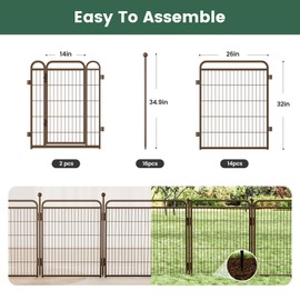 Gardner Pet Dog Playpens, 32" H 16 Panels Dog Pen Outdoor/Indoor Dog Fence Exercise Pen for Small/Medium/Large Dogs, Foldable Pet Play Yard Gate with Gravity Automatic Lock, Pet Playpen, Brown