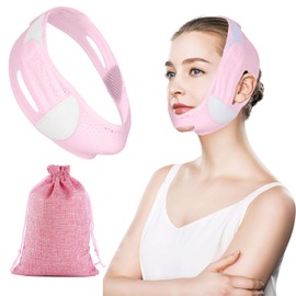 VEGCOO Double Chin Reducer, Reusable V-Shaped Mask, Facelift Mask, Chin Mask for Facelift, Double Chin, Sagging, Pink