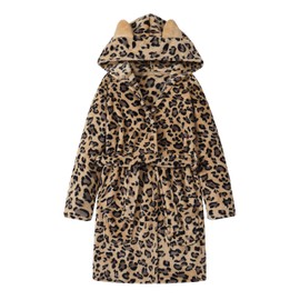 Topgal Teen Robe for Girls Cozy Classic Yellow Leopard Bathrobe Toddler Big Kid Size 4T