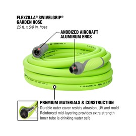 Flexzilla Garden Hose with SwivelGrip, 5/8 in. x 25 ft., Heavy Duty, Lightweight, Drinking Water Safe, ZillaGreen - HFZG525YWS-E