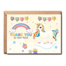 NTVShop Thank You So Very Much - Rainbow Unicorn Party Thank You Cards Folded Greeting Cards - Unicorn Card - Rainbow Card