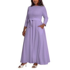 XNMHL Plus Size Dresses for Wedding Guest Round Neck Long Sleeve Outfits African Attire with Pockets Birthday (Purple, 3XL)
