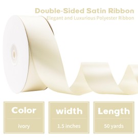 Ivory Ribbon Cream Ribbon 1-1/2 Inch Ivory Satin Ribbon 50 Yards Beige Ribbon Double Faced Cream Satin Ribbon Ivory Silk Ribbon for Gift Wrapping Flower Bouquet Wedding Invitations Hair Bows Crafts