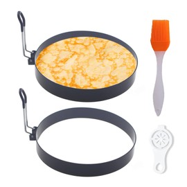 Pancake Ring for Griddle,2 Packs 6 Inch Egg Pancake Maker,Omelette Ring for Griddle,Non-stick Stainless Steel Crumpet Ring,Egg Muffin Ring Fried Egg Ring Pancake Shaper with Sinlicone Handle Grill