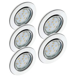 Trango Set of 5 LED recessed spotlights in round chrome 6729-058GUSD recessed light, bathroom light, ceiling spotlight, recessed spotlight, spotlight including 5x 3 levels, 5 watt, dimmable, GU10 LED