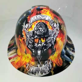 Pyramex NEW FULL BRIM Hard Hat custom hydro dipped in , FIREFIGHTER FIRST IN , LAST OUT
