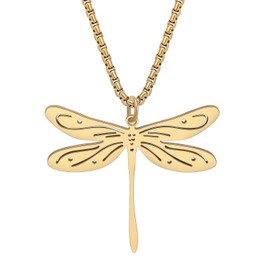 SHIGIE Stainless Steel 18K Gold Silver Plated Cute Dragonfly Necklace Pendant Chain Cartoon Insects Jewellery For Women Gifts Charms (Gold Plated)