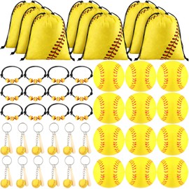 Nuogo 48 Pcs Softball Party Favors Softball Gifts for Girls Include 12 Pcs Softball Goodie Bags 12 Pcs Softball Keychain 12 Pcs Softball Bracelets and 12 Pcs Softball Stress Balls for Sport Party