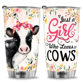 BECHUSKY Cow Tumbler Just A Girl Who Loves Cows Tumbler Cow Heifer Lover Travel Cow And Flower Gift For Women Girls Best Friends Sisters Animal Lovers On Holiday Birthday Anniversary Christmas