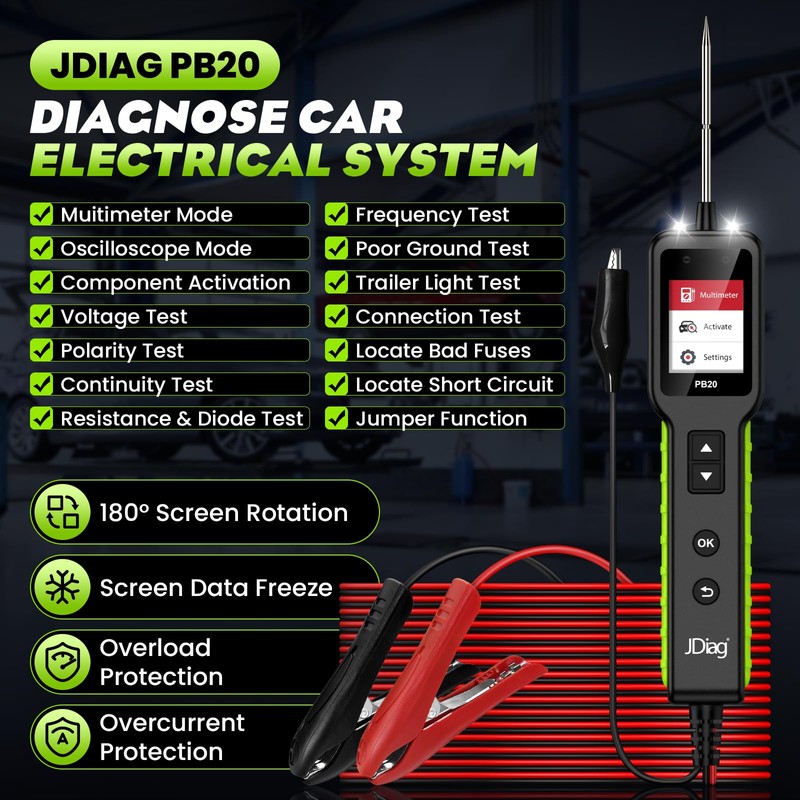 JDIAG Automotive Circuit Tester 0-80V DC, 12V 24V Digital Multimeter