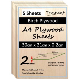 2mm A4 Approx Birch Ply Sheets 210mm x 300mm (Pack of 5) - Birch Veneer with Poplar Core