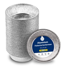 ebake Aluminium Bowls Round 12 cm Wide Aluminium Baking Moulds Disposable for Small Cakes, Jam Pies and Cakes (Pack of 100)