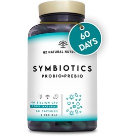 Probiotics for Gut Health. Probiotics and prebiotics for Woman & Men. Digestive Enzyme Supplements with 40 Billion CFU, 6 Strains. Helps with IBS & Intestinal Flora. 60 Capsules. N2 Natural Nutrition