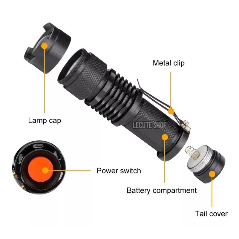 Led Lampara Tactica Uv Luz Negra Led Q5 1200 Lumens