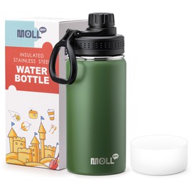 Mollcity Small Water Bottle 12 oz Insulated Sports Wide Mouth Flask for School-Reuasble Stainless Steel Vacuum Travle Water Bottle with Silicone Boot (Grass Green)