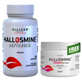 Hallosmine Advance Diosmin 1000mg + Free Cream for Veins - Support for Circulation and Veins - Leg Circulation, Heavy Legs, Tired Legs, Visible Veins, Varicose Veins - 60 Capsules + 01 Cream 4 oz