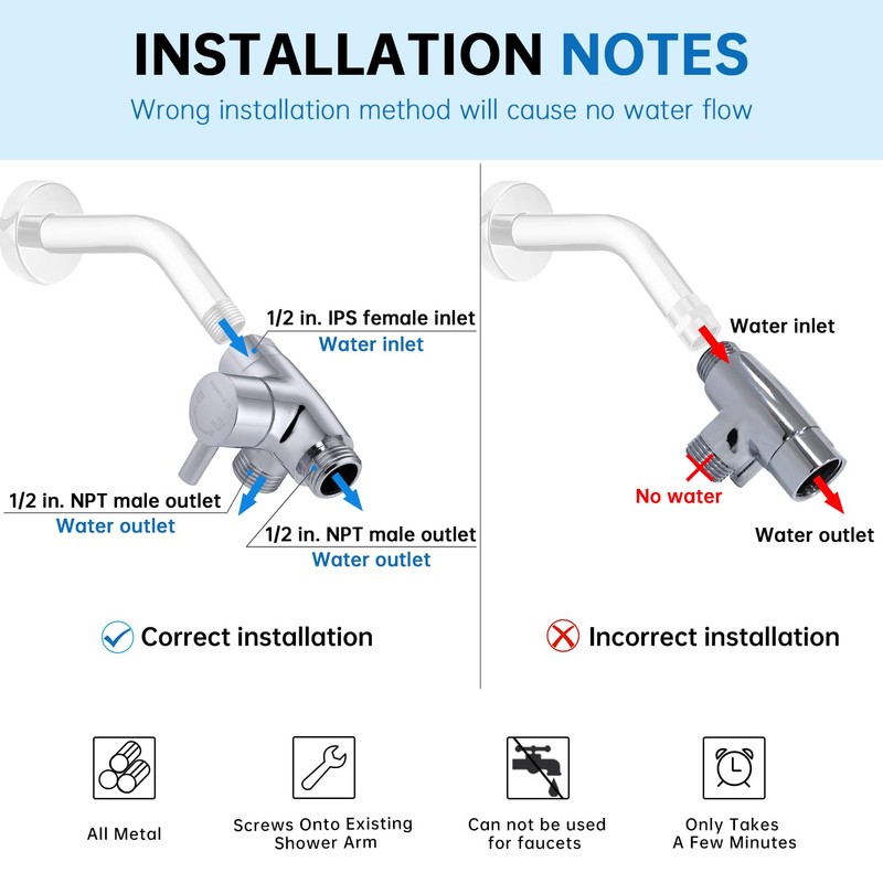 G-Promise Solid Metal Shower Arm Diverter for Hand Held Showerhead