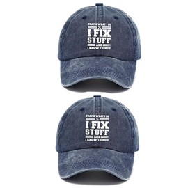 Funny Men's I Fix Stuff and I Know Things Baseball Cap Distressed Dad Hat, Adjustable Fathers Day Dad Hat (UK, Alpha, One Size, 04-Navy x 2)