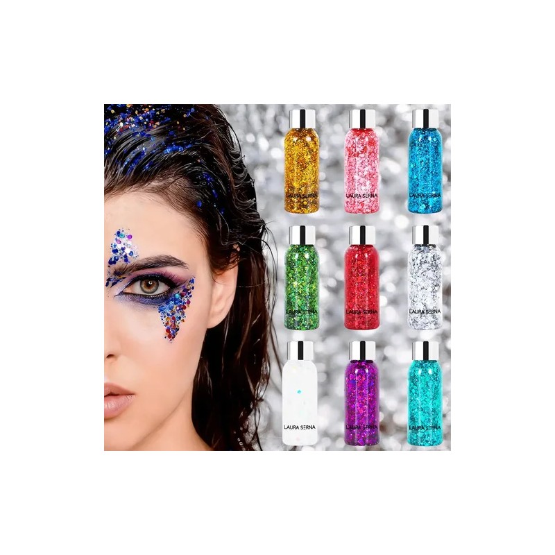 9pz Body Glitter Maquillaje Cabello Cuerpo Brillos Colores