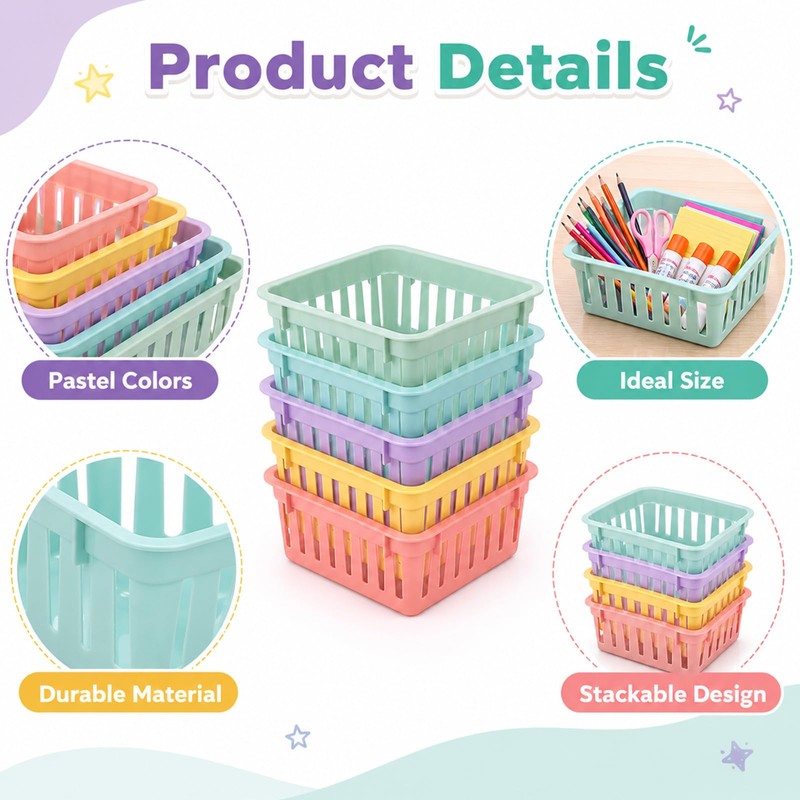 gisgfim 12 Pack Small Plastic Baskets for Organizing Classroom Storage