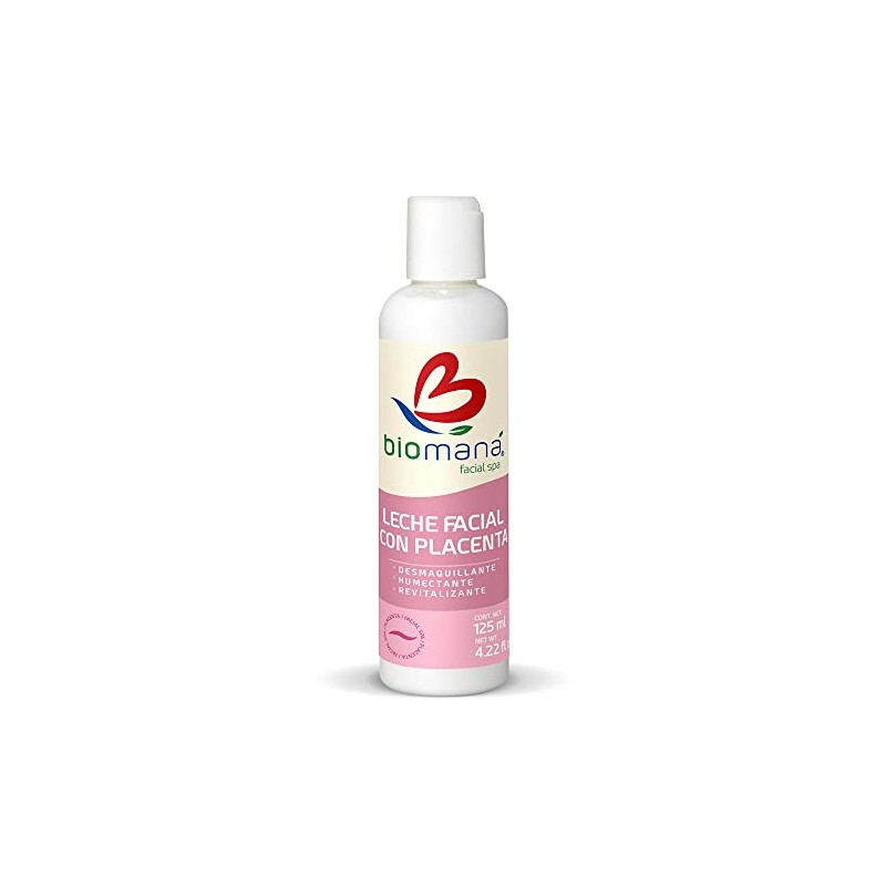 Biomaná Leche Facial con Placenta, Humectante y Desmaquillante, 125 ml.
